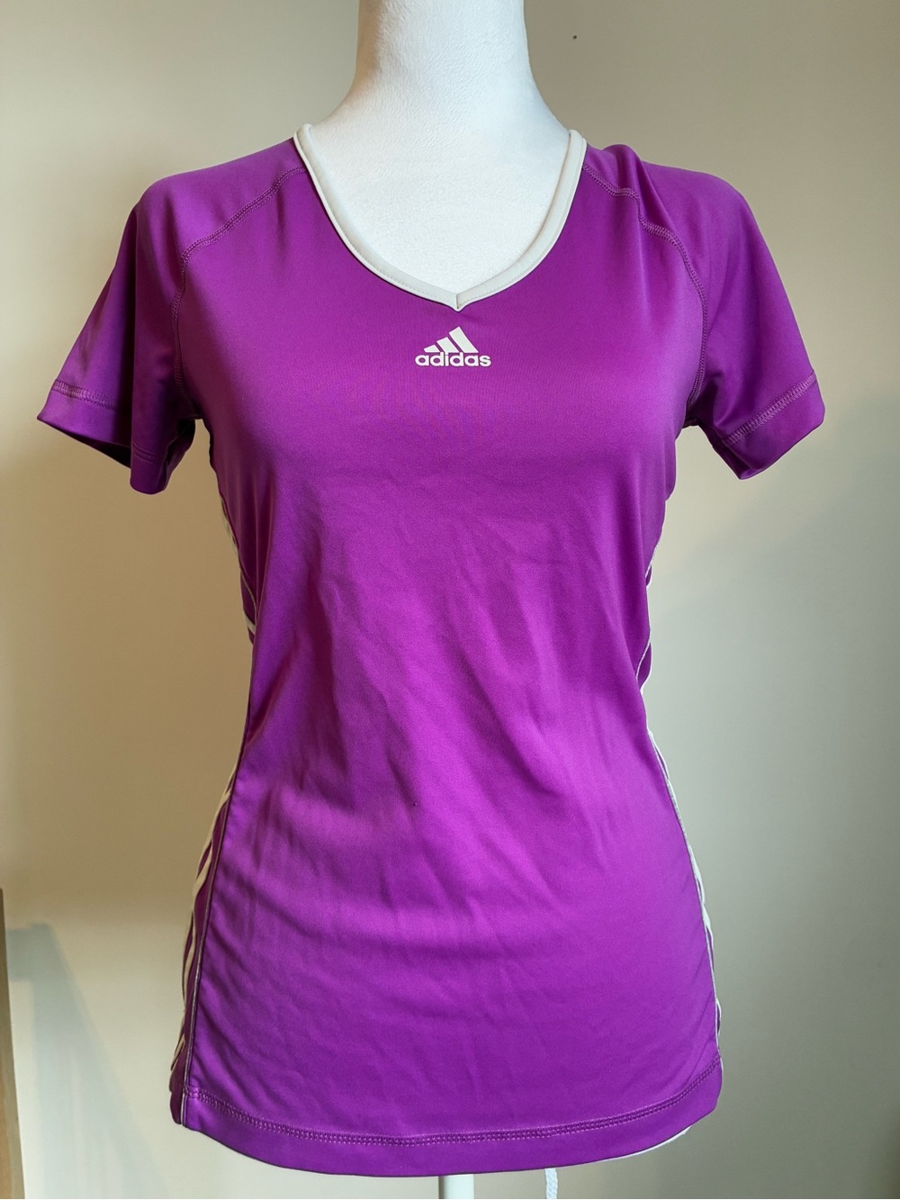 adidas Purple V‑Neck Performance Tee with White Trim